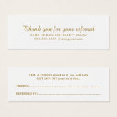 Elegant White Faux Gold Beauty Salon Referral Kaar Mini Visitekaartjes (Voorkant /achterkant)