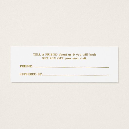 Elegant White Faux Gold Beauty Salon Referral Kaar Mini Visitekaartjes (Achterkant)