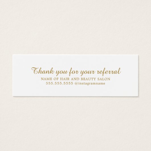Elegant White Faux Gold Beauty Salon Referral Kaar Mini Visitekaartjes (Voorkant)