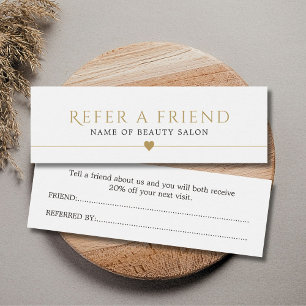 Elegant White Faux Gold Beauty Salon Referral Kaar Mini Visitekaartjes