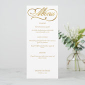 Elegant White & Faux Gold Calligraphy Wedding Menu Kaart (Staand voorkant)