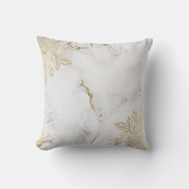 Elegant white faux Gold chic marmer luxe floral Kussen (Voorkant)