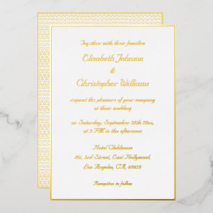 Elegant White Faux Gold Modern Custom Wedding Folie Uitnodiging