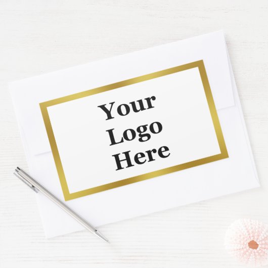 Elegant White Faux Gold Sjabloon Uw Logo hier Rechthoekige Sticker (Envelop)