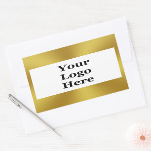 Elegant White Faux Gold Sjabloon Uw Logo hier Rechthoekige Sticker
