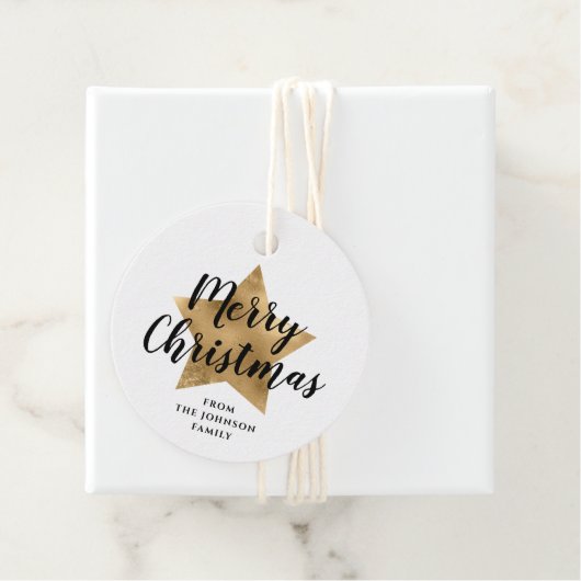 Elegant White Faux Gold Star Merry kerst Bedankjes Labels (In situ)