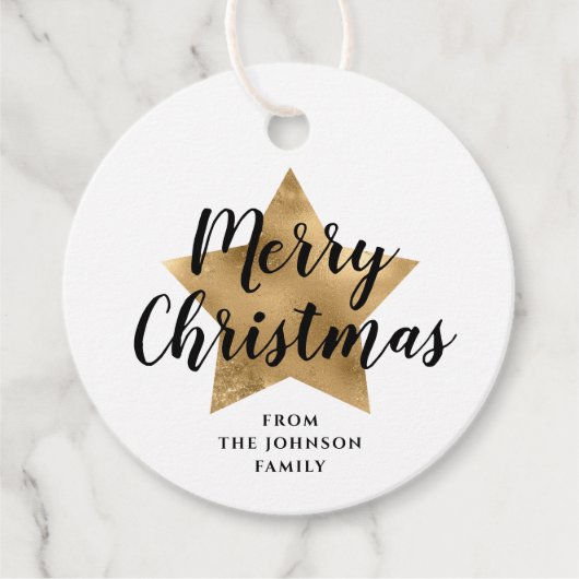 Elegant White Faux Gold Star Merry kerst Bedankjes Labels (Voorkant)