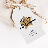 Elegant White Faux Gold Star Merry kerst Cadeaulabel