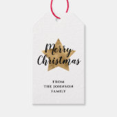 Elegant White Faux Gold Star Merry kerst Cadeaulabel (Voorkant)