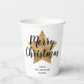 Elegant White Faux Gold Star Merry kerst Papieren Bekers (Achterkant)