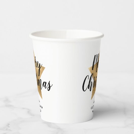 Elegant White Faux Gold Star Merry kerst Papieren Bekers (Links)
