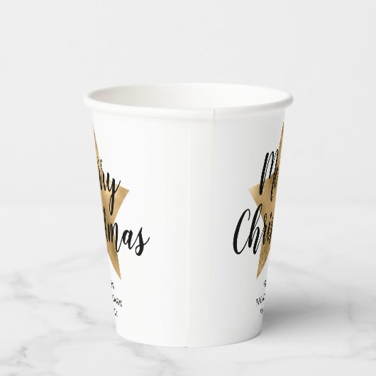 Elegant White Faux Gold Star Merry kerst Papieren Bekers (Rechts)