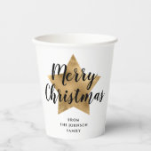 Elegant White Faux Gold Star Merry kerst Papieren Bekers (Voorkant)