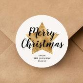 Elegant White Faux Gold Star Merry kerst Ronde Sticker