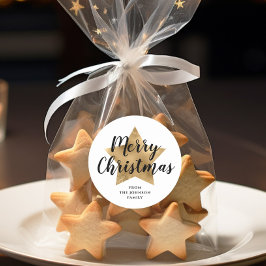 Elegant White Faux Gold Star Merry kerst Ronde Sticker
