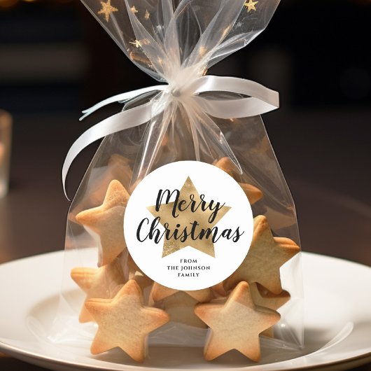 Elegant White Faux Gold Star Merry kerst Ronde Sticker