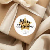 Elegant White Faux Gold Star Merry kerst Ronde Sticker