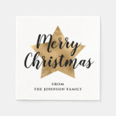 Elegant White Faux Gold Star Merry kerst Servet (Voorkant)