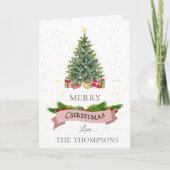 Elegant White Faux Pink Glitter Merry Kerstmis Notitiekaartje (Voorkant)