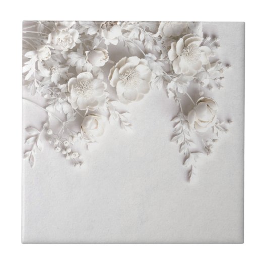Elegant White Faux Relief Roses Tegeltje (Voorkant)