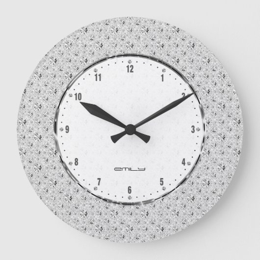 Elegant White FauxGlitter en Sparkles Large Clock Grote Klok (Voorkant)