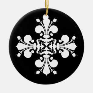 Elegant white fleur de lis damask motif keramisch ornament