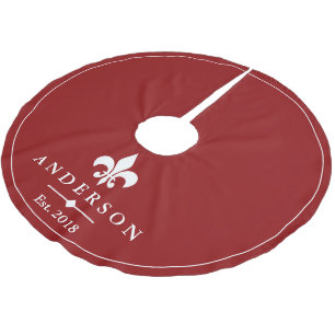 Elegant White Fleur de Lis & Red   Gepersonaliseer Kerstboom Rok