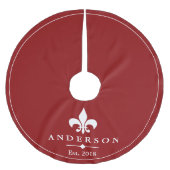 Elegant White Fleur de Lis & Red | Gepersonaliseer Kerstboom Rok (Voorkant)