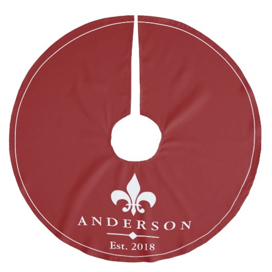 Elegant White Fleur de Lis & Red | Gepersonaliseer Kerstboom Rok (Voorkant)