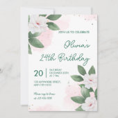 Elegant White Floral 24th Birthday Invitation Kaart (Voorkant)