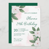 Elegant White Floral 24th Birthday Invitation Kaart (Voorkant / Achterkant)
