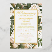 Elegant White Floral 50th Wedding Jubileum Folie Uitnodiging (Voorkant)