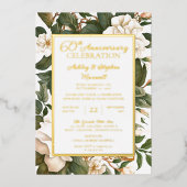 Elegant White Floral 60th Wedding Jubileum Folie Uitnodiging (Voorkant)