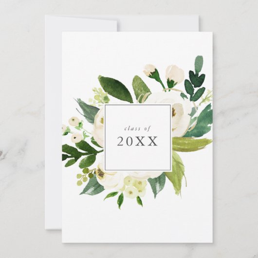 Elegant White Floral Afstudeerder Party Kaart (Achterkant)