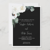 Elegant White Floral and Greenery Black Wedding Kaart (Voorkant)