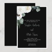 Elegant White Floral and Greenery Black Wedding Kaart (Voorkant / Achterkant)