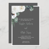 Elegant White Floral and Greenery Gray Wedding Kaart (Voorkant / Achterkant)