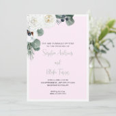 Elegant White Floral and Greenery Pink Wedding Kaart (Staand voorkant)