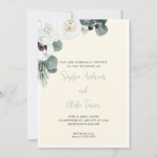 Elegant White Floral and Greenery Yellow Wedding Kaart (Voorkant)