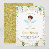 Elegant White Floral Angelic Boy Baptisme Kaart (Voorkant / Achterkant)
