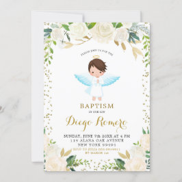 Elegant White Floral Angelic Boy Baptisme Kaart