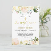 Elegant White Floral Baptism Communauté Invitation Kaart (Staand voorkant)