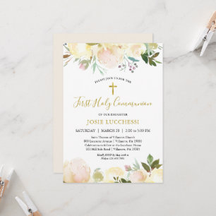 Elegant White Floral Baptism Communauté Invitation Kaart