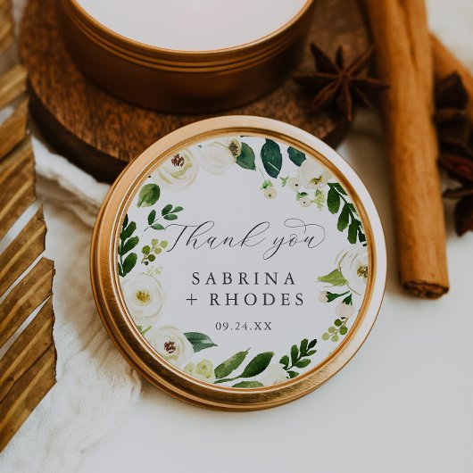 Elegant White Floral Bedankt voor je huwelijk Ronde Sticker