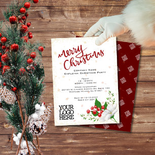 Elegant White Floral Berries Snow Kerstparty Kaart