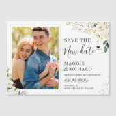 Elegant White Floral bewaar de nieuwe Magnet Datum (Voorkant)