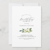 Elegant White Floral Birthday Party Kaart (Voorkant)
