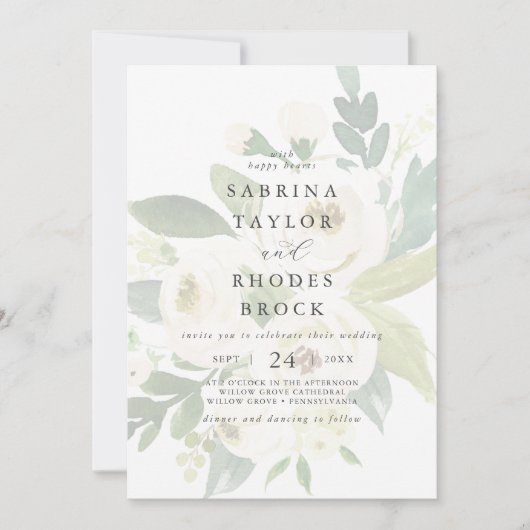 Elegant White Floral | Blush Mauve Faded Weddensch Kaart (Voorkant)