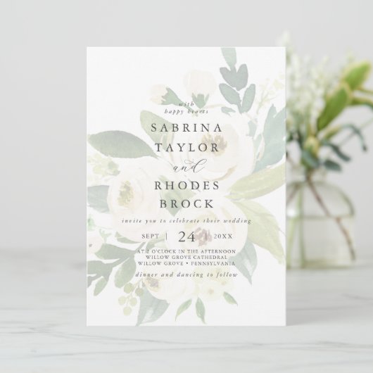 Elegant White Floral | Blush Mauve Faded Weddensch Kaart (Staand voorkant)