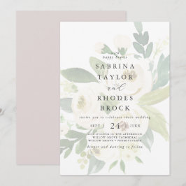 Elegant White Floral | Blush Mauve Faded Weddensch Kaart